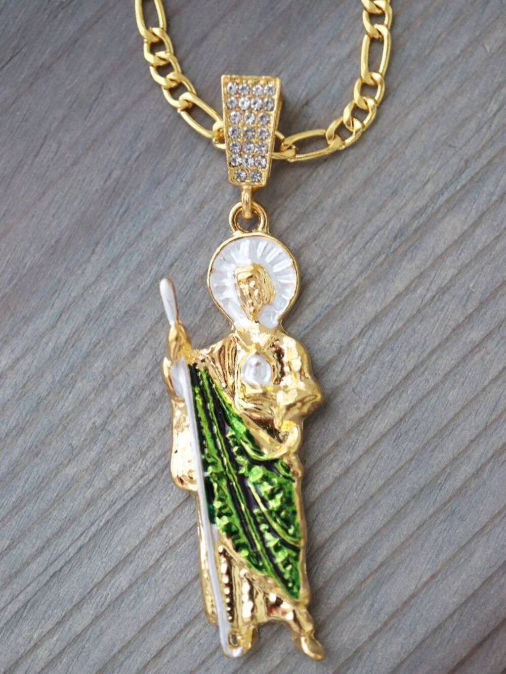 St. Jude Jesus Pendant Necklace 18k Gold Plated
